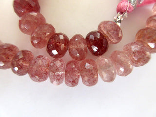 7mm To 8mm/9mm Natural Pink Strawberry Quartz Faceted Rondelle Beads, Pink Strawberry Cherry Quartz Jewelry, GDS929