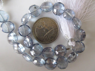 Natural Quartz Crystal Faceted Coin Beads, Iolite Color Coated Crystal Beads, 12mm Beads, Quartz Crystal Jewelry, GDS930