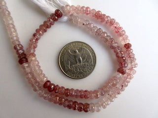 Natural Pink Moss Strawberry Quartz Shaded Faceted Rondelle Beads, 5mm To 5.5mm Strawberry Quartz Rondelles, 14 inch Strand, GDS951