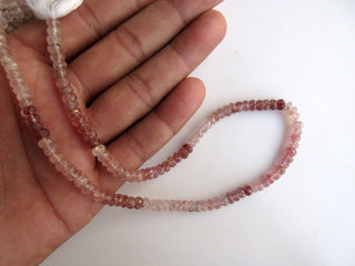 Natural Pink Moss Strawberry Quartz Shaded Faceted Rondelle Beads, 5mm To 5.5mm Strawberry Quartz Rondelles, 14 inch Strand, GDS951