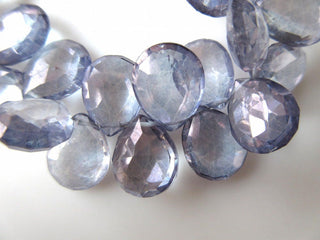 Natural Quartz Crystal Iolite Color Faceted Pear Briolette Beads, 10mm To 13mm And 10mm to 14mm Beads, Coated Quartz Crystal Jewelry, GDS932