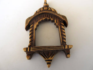 2 Pieces Hand Carved Wooden Window Temple Frame Pendant, Handmade Jharokha Pendant, Wood Art And Craft Framing Supplies Jewelry, GDS1046/5