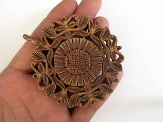 2 Pieces Hand Carved Wooden Flower Pendant, Handmade Jharokha Pendant, Wood Art And Craft Framing Supplies Jewelry, GDS1046/6