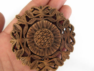 2 Pieces Hand Carved Wooden Sun Flower Pendant, Handmade Jharokha Pendant, Wood Art And Craft Framing Supplies Jewelry, GDS1046/7