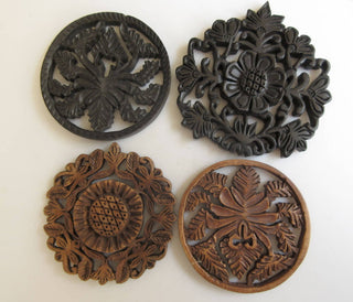2 or 20 Pcs. Hand Carved Ebony Wood Floral Filigree Pendant Handmade Flower Pattern Pendant Necklace Wood Art And Craft Supplies GDS1046/12