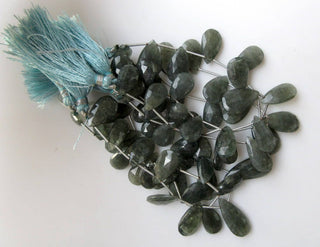 Rare Moss Aquamarine Huge Faceted Pear Shaped Briolette Beads, 15mm To 23mm, 27mm To 33mm And 9mm To 23mm Beads, Moss Aquamarine GDS954