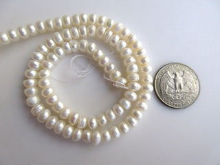 White Fresh Water Pearl Rondelles, Natural Cultured Pearls, High Lustre Loose Pearls, 1 Strand, 15 Inches, 6mm Each, SKU-FP31