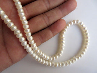 White Fresh Water Pearl Rondelles, Natural Cultured Pearls, High Lustre Loose Pearls, 1 Strand, 15 Inches, 6mm Each, SKU-FP31