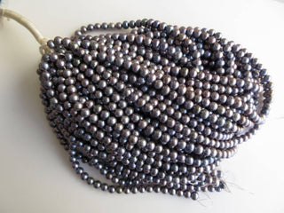 Grey Fresh Water Pearl Round Beads, Natural Cultured Pearls, High Lustre Loose Pearls, 1 Strand, 15 Inches, 5mm To 6mm Each, SKU-FP33