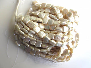 White Fresh Water Flat Square Shaped Pearl Beads, High Lustre Fancy Shaped Loose Pearls, 16 Inches, 9mm To 11mm Each, SKU-FP36