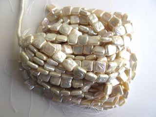 White Fresh Water Flat Square Shaped Pearl Beads, High Lustre Fancy Shaped Loose Pearls, 16 Inches, 9mm To 11mm Each, SKU-FP36