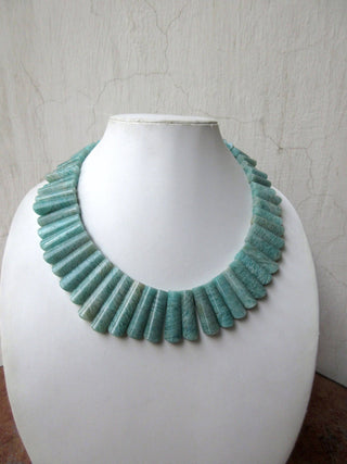 Natural Blue Amazonite Layout Necklace, Bib Necklace, Cleopatra Necklace, Graduated Collar Necklace, 17x18mm To 38x9mm, 21 Inch, GDS970