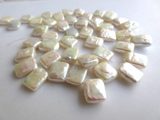 White Flat Rectangle Shaped Side Drilled Fresh Water Pearl Beads, High Lustre Fancy Shaped Loose Pearls, 15 Inches, 9x11mm Each, SKU-FP40