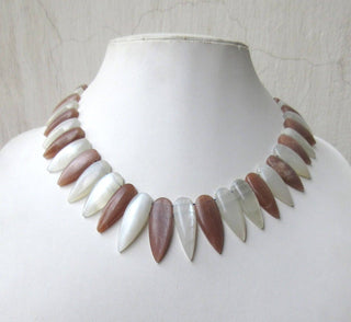 Natural White Peach Moonstone Bib Necklace, Layout Necklace, Cleopatra Necklace, Graduated Collar Necklace, 18x9mm To 33x11mm, GDS973