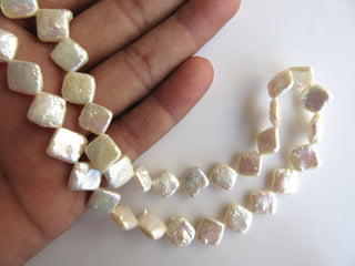 White Flat Kite Shaped Centre Drilled Fresh Water Pearl Beads, High Lustre Fancy Shaped Loose Pearls, 15 Inches, 10mm Each, SKU-FP41