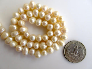 Off White Color Side Drilled Fresh Water Potato Pearl Beads, High Lustre Fancy Shaped Loose Pearls, 15 Inches, 10mm To 12mm Each, SKU-FP44