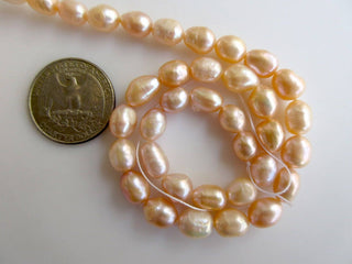 Peach Color Centre Drilled Fresh Water Potato Pearl Beads, High Lustre Fancy Shaped Loose Pearls, 13 Inches, 8mm To 10mm Each, SKU-FP45