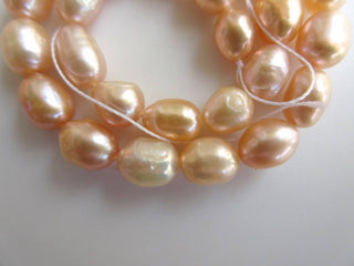 Peach Color Centre Drilled Fresh Water Potato Pearl Beads, High Lustre Fancy Shaped Loose Pearls, 13 Inches, 8mm To 10mm Each, SKU-FP45