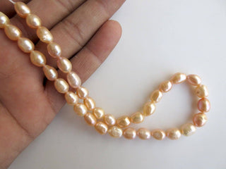 Peach Color Centre Drilled Fresh Water Potato Pearl Beads, High Lustre Fancy Shaped Loose Pearls, 13 Inches, 8mm To 10mm Each, SKU-FP45