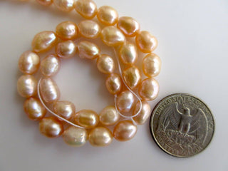 Peach Color Centre Drilled Fresh Water Potato Pearl Beads, High Lustre Fancy Shaped Loose Pearls, 13 Inches, 8mm To 10mm Each, SKU-FP45