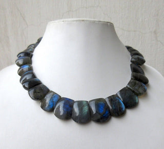 Natural Black Moonstone Labradorite Layout Necklace, Bib Necklace, Cleopatra Necklace, Graduated Collar Necklace, 14x12mm To 25x21mm, GDS976