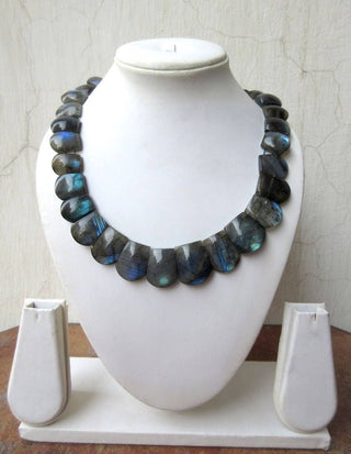 Natural Black Moonstone Labradorite Layout Necklace, Bib Necklace, Cleopatra Necklace, Graduated Collar Necklace, 14x12mm To 25x21mm, GDS976