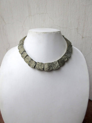 Natural Rare Rw Pyrite Gold Layout Necklace, Bib Necklace, Cleopatra Necklace, Graduated Collar Necklace, 11x10mm To 19x18mm,  GDS980