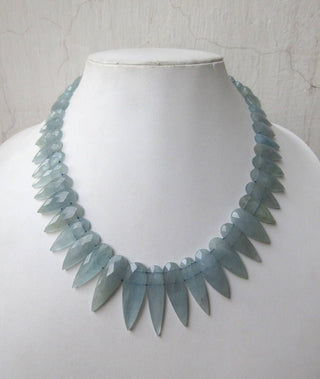 Natural Blue Aquamarine Layout Necklace, Bib Necklace, Cleopatra Necklace, Graduated Collar Necklace, 13x7mm To 33x11mm, 17 Inch, GDS984