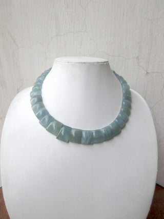 Natural Blue Aquamarine Layout Necklace, Bib Necklace, Cleopatra Necklace, Graduated Collar Necklace, 11x8mm To 20x15mm, 19 Inch, GDS989