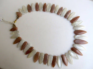 Natural White Peach Moonstone Bib Necklace, Layout Necklace, Cleopatra Necklace, Graduated Collar Necklace, 18x9mm To 33x11mm, GDS973