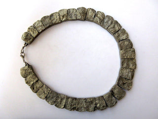 Natural Raw Pyrite Gold Layout Necklace, Bib Necklace, Cleopatra Necklace, Graduated Collar Necklace, 16x14mm To 21x14mm, 18 Inch, GDS979