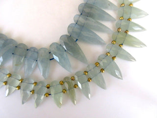 Natural Aquamarine Bib Necklace, Layout Necklace, Cleopatra Necklace, Graduated Collar Necklace, 14x6mm To 28x8mm, 16 Inch, GDS983