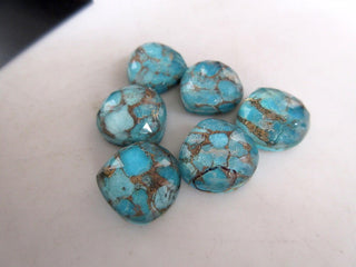 5 Pieces 14.5mm Each Blue Copper Turquoise Doublet Heart Shaped Faceted Flat Back Loose Cabochons GDS996