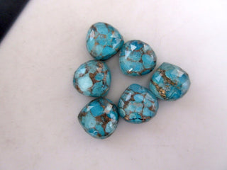 5 Pieces 14.5mm Each Blue Copper Turquoise Doublet Heart Shaped Faceted Flat Back Loose Cabochons GDS996
