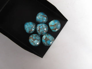 5 Pieces 14.5mm Each Blue Copper Turquoise Doublet Heart Shaped Faceted Flat Back Loose Cabochons GDS996