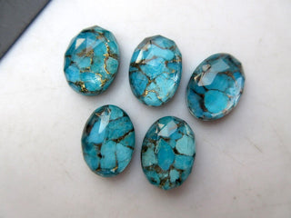 5 Pieces 13mm To 25mm Each Blue Copper Turquoise Doublet Oval Shaped Faceted Flat Back Loose Cabochons GDS1001