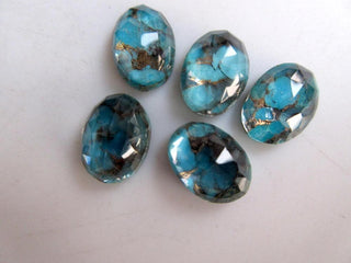 5 Pieces 13mm To 25mm Each Blue Copper Turquoise Doublet Oval Shaped Faceted Flat Back Loose Cabochons GDS1001