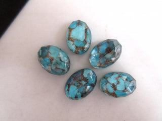 5 Pieces 13mm To 25mm Each Blue Copper Turquoise Doublet Oval Shaped Faceted Flat Back Loose Cabochons GDS1001