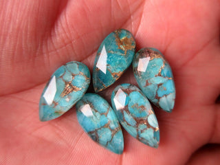 5 Pieces 11mm To 20mm Each Blue Copper Turquoise Doublet Pear Shaped Faceted Flat Back Loose Gemstones GDS1002