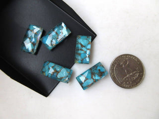 5 Pieces 19mm To 20mm Each Blue Copper Turquoise Doublet Rectangle Shaped Faceted Flat Back Loose Cabochons GDS1003