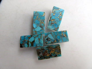 5 Pieces 19mm To 20mm Each Blue Copper Turquoise Doublet Rectangle Shaped Faceted Flat Back Loose Cabochons GDS1003