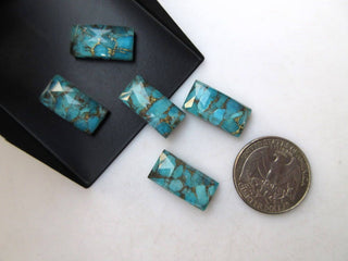 5 Pieces 19mm To 20mm Each Blue Copper Turquoise Doublet Rectangle Shaped Faceted Flat Back Loose Cabochons GDS1003