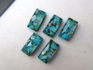 5 Pieces 19mm To 20mm Each Blue Copper Turquoise Doublet Rectangle Shaped Faceted Flat Back Loose Cabochons GDS1003