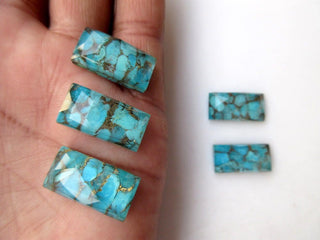 5 Pieces 19mm To 20mm Each Blue Copper Turquoise Doublet Rectangle Shaped Faceted Flat Back Loose Cabochons GDS1003