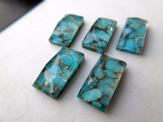 5 Pieces 19mm To 20mm Each Blue Copper Turquoise Doublet Rectangle Shaped Faceted Flat Back Loose Cabochons GDS1003