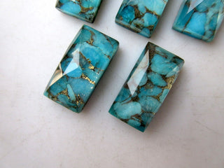 5 Pieces 19mm To 20mm Each Blue Copper Turquoise Doublet Rectangle Shaped Faceted Flat Back Loose Cabochons GDS1003