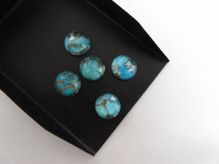 5 Pieces 11mm To 17mm Each Blue Copper Turquoise Doublet Round Shaped Faceted Flat Back Loose Cabochons GDS1004