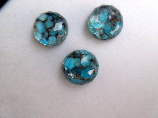 5 Pieces 11mm To 17mm Each Blue Copper Turquoise Doublet Round Shaped Faceted Flat Back Loose Cabochons GDS1004