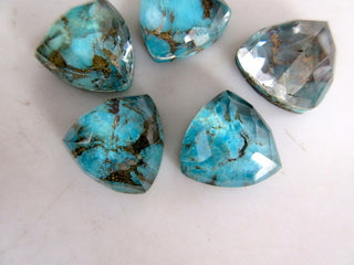 5 Pieces Blue Copper Turquoise Doublet Trillion Triangle Shaped Faceted Flat Back Loose Cabochons GDS1006