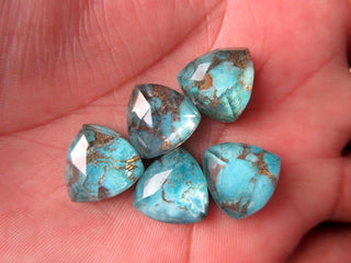 5 Pieces Blue Copper Turquoise Doublet Trillion Triangle Shaped Faceted Flat Back Loose Cabochons GDS1006